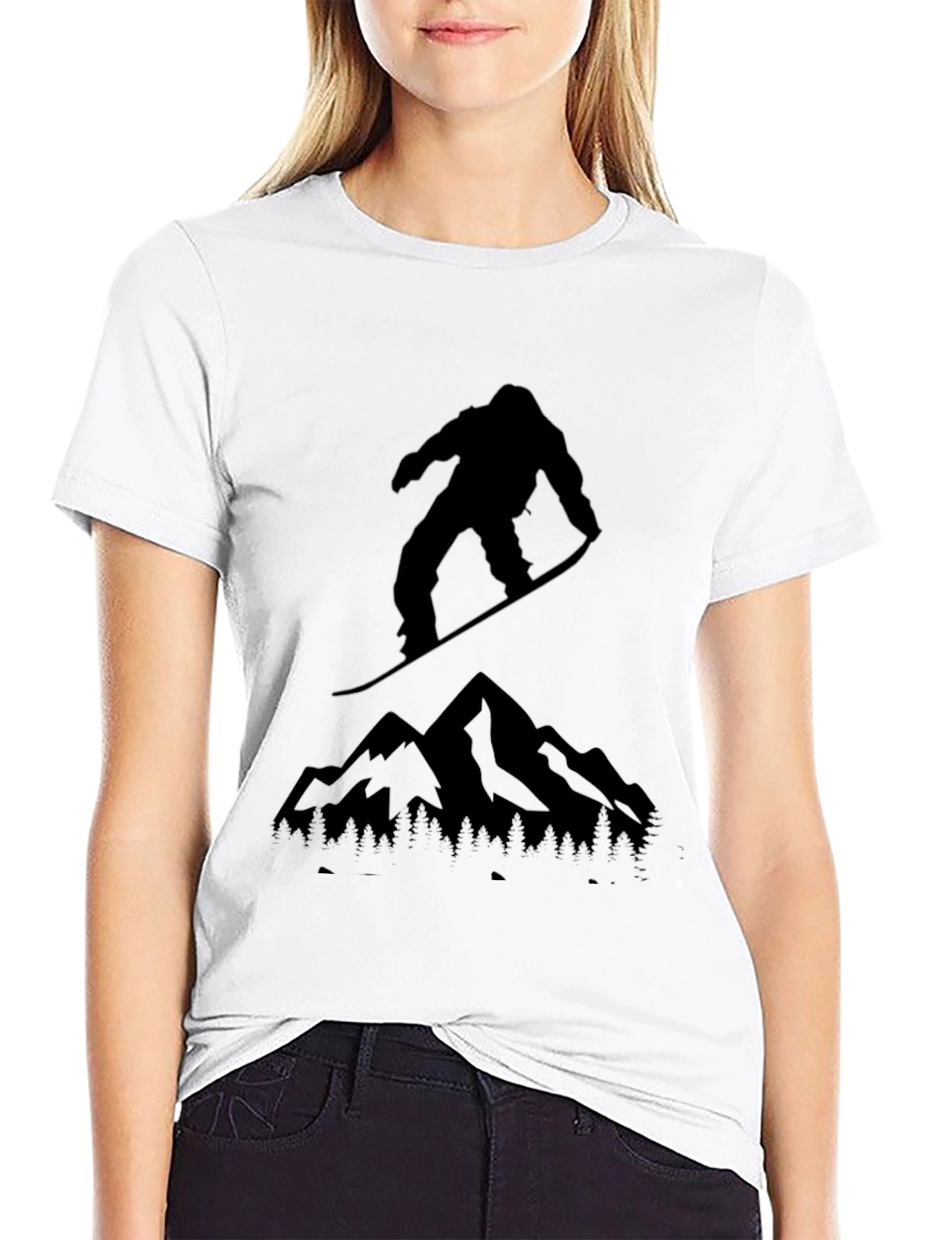 Snowboarder & Mountain Graphic Tee - Black
