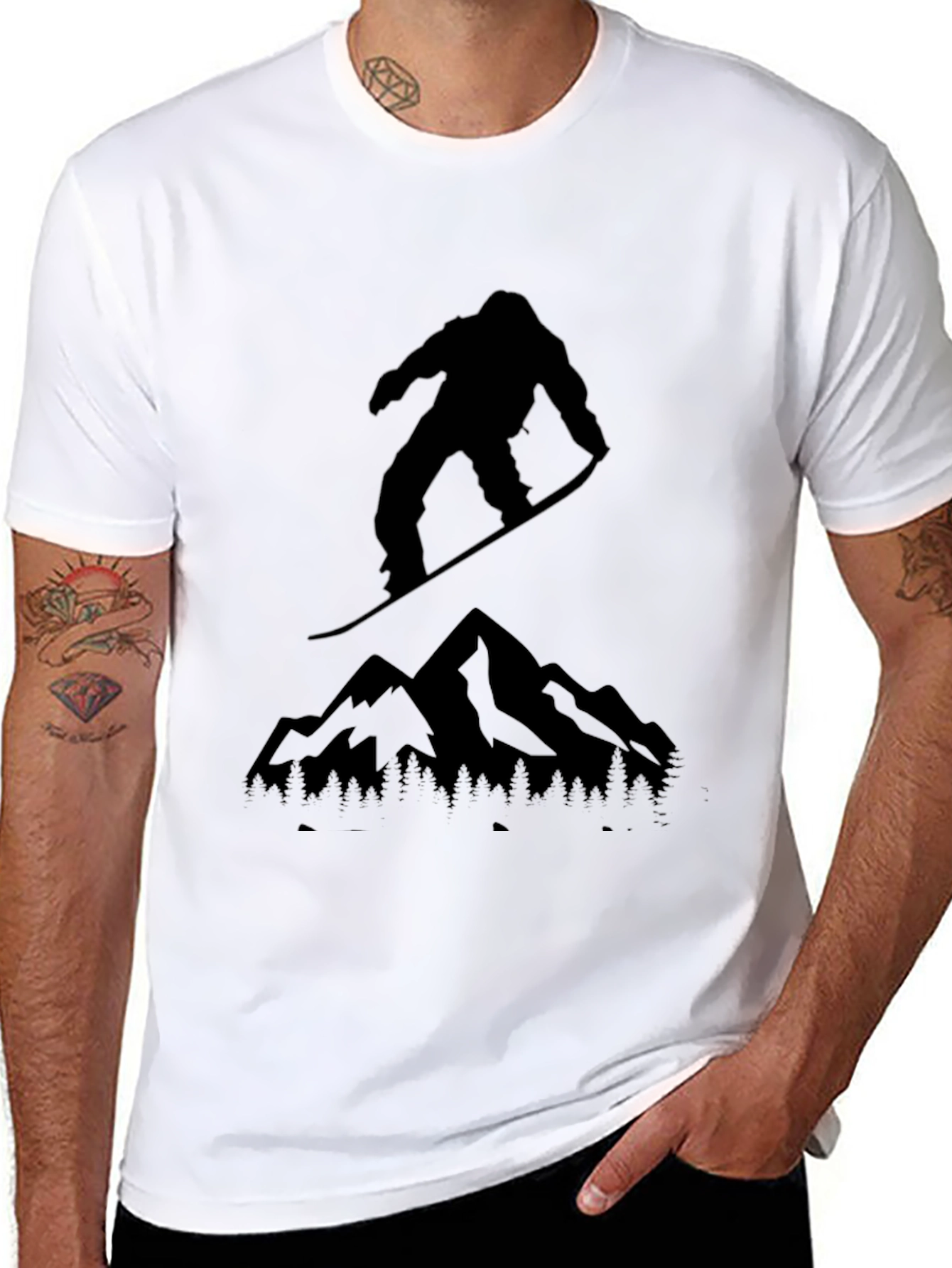 Snowboarder & Mountain Graphic Tee - Black