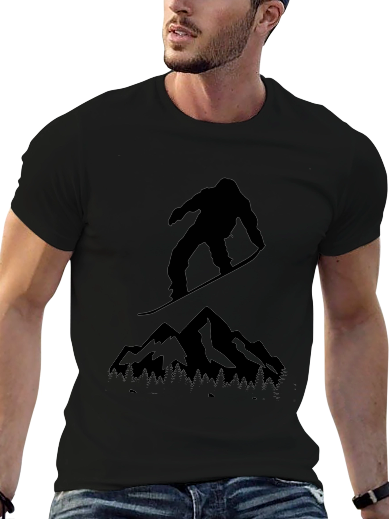 Snowboarder & Mountain Graphic Tee - Black