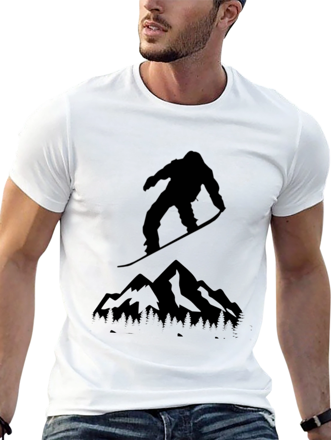Snowboarder & Mountain Graphic Tee - Black