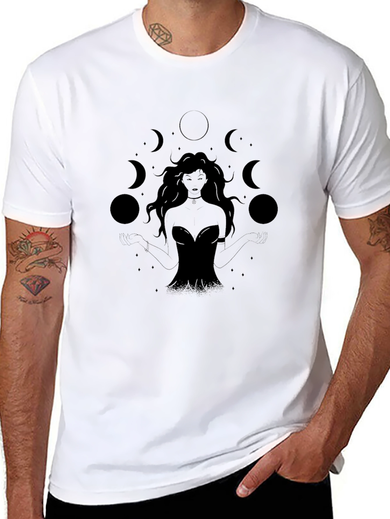 Mystic Moon Goddess Graphic Tee - Black