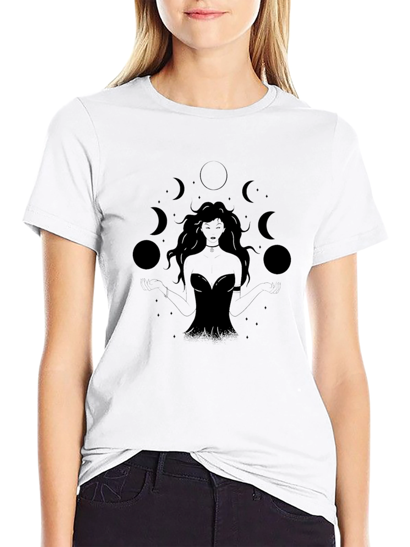 Mystic Moon Goddess Graphic Tee - Black
