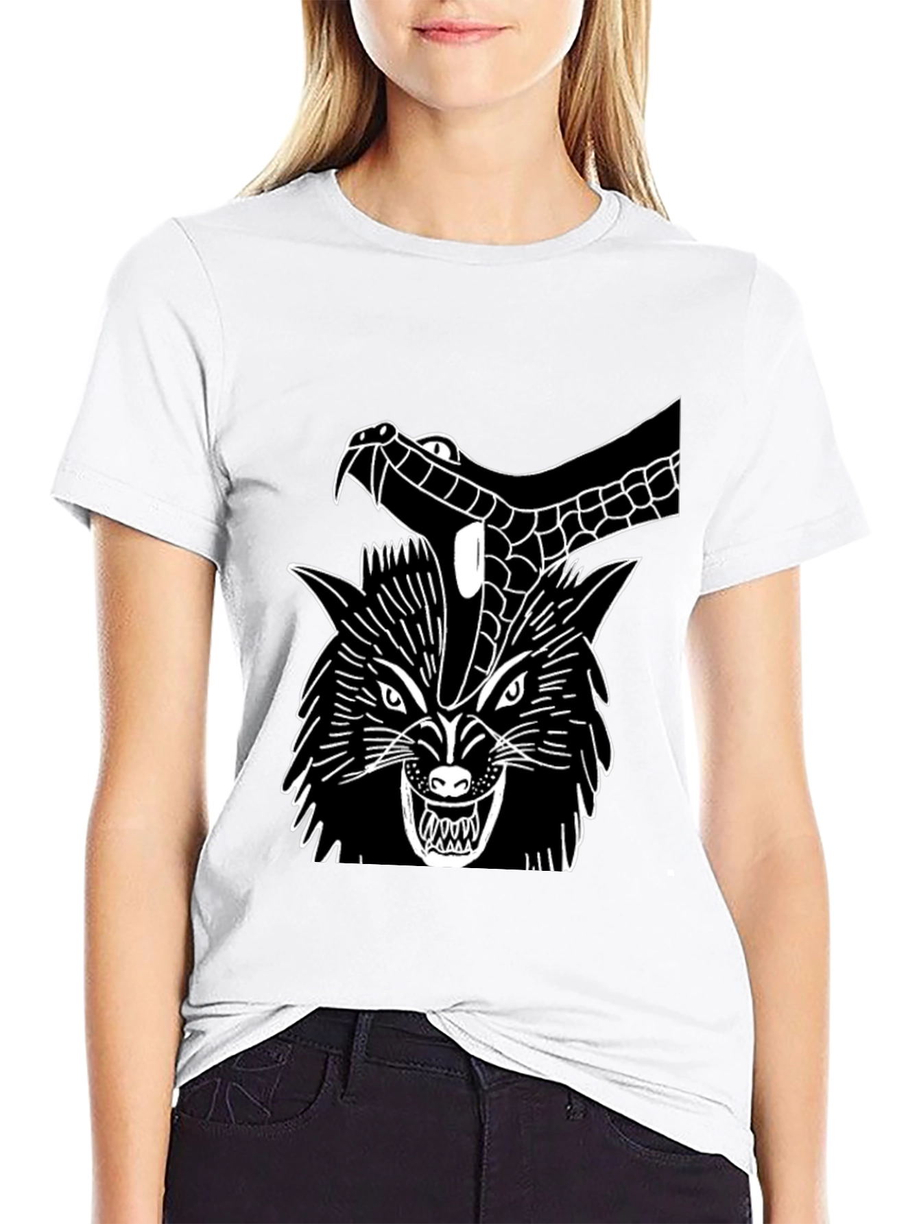 Black T-Shirt Wolf Snake Graphic Tee