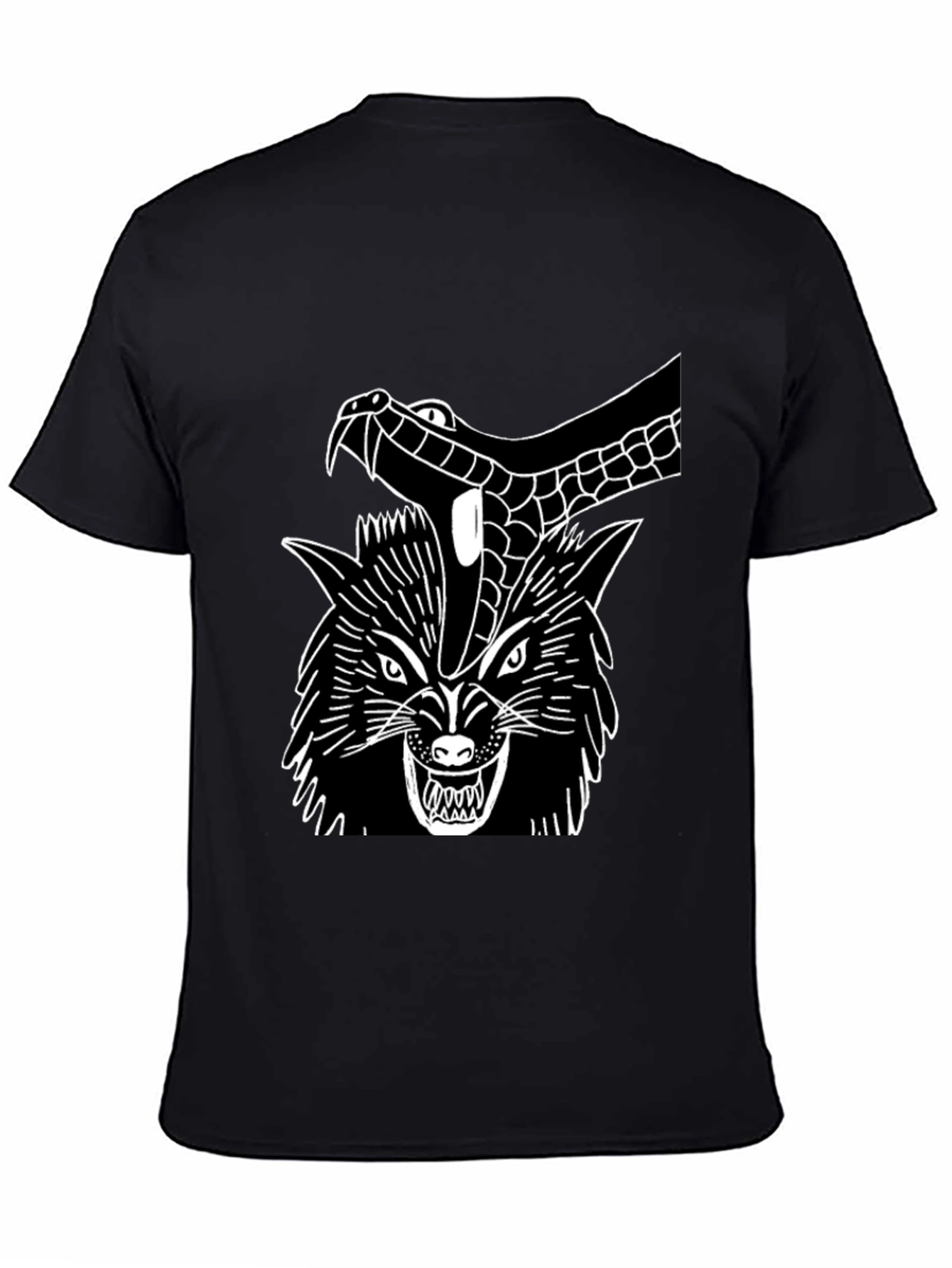 Black T-Shirt Wolf Snake Graphic Tee
