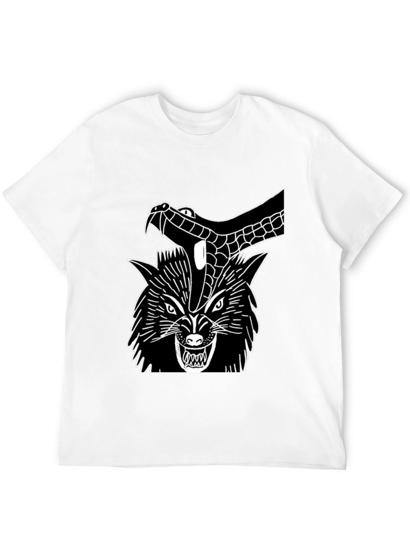 Black T-Shirt Wolf Snake Graphic Tee