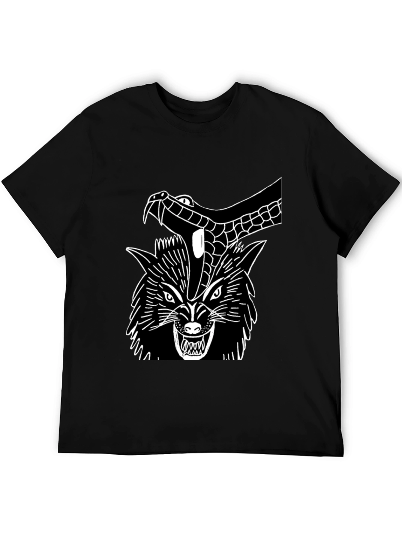Black T-Shirt Wolf Snake Graphic Tee