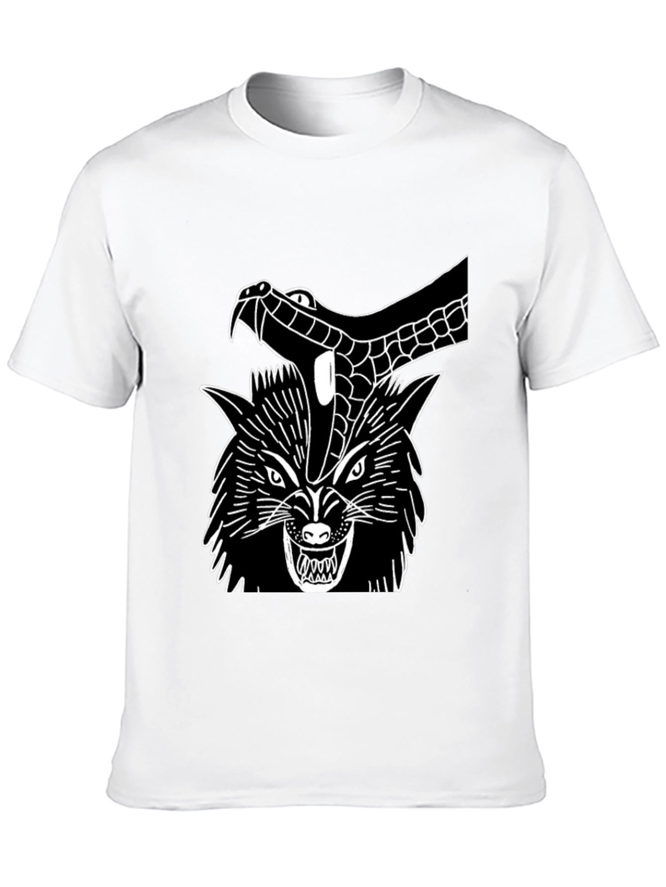 Black T-Shirt Wolf Snake Graphic Tee