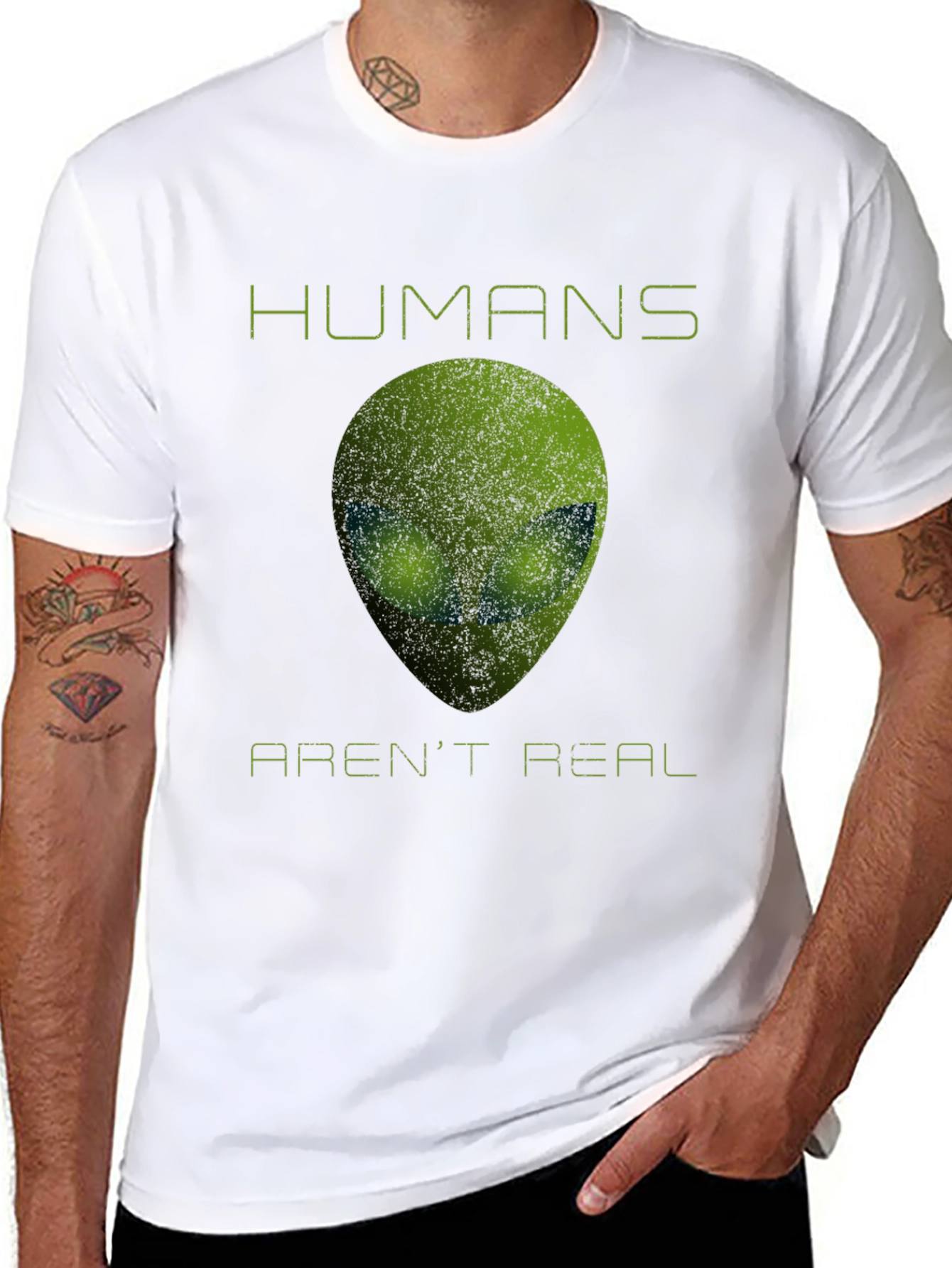 Humans Arent Real Alien T-Shirt - Funny Sci-Fi Tee
