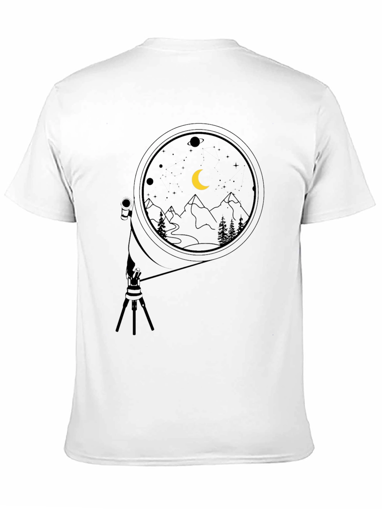Night Sky Telescope Graphic Tee - Black Cotton