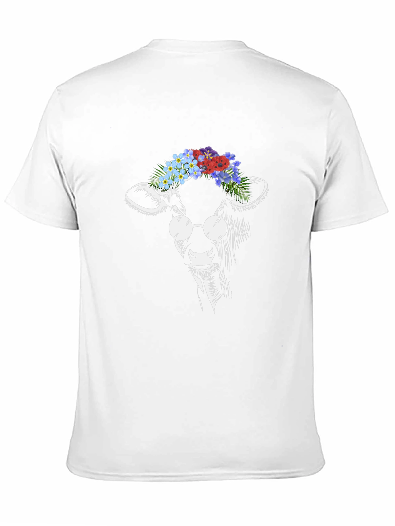 Cow with Flowers and Glasses T-Shirt - Black