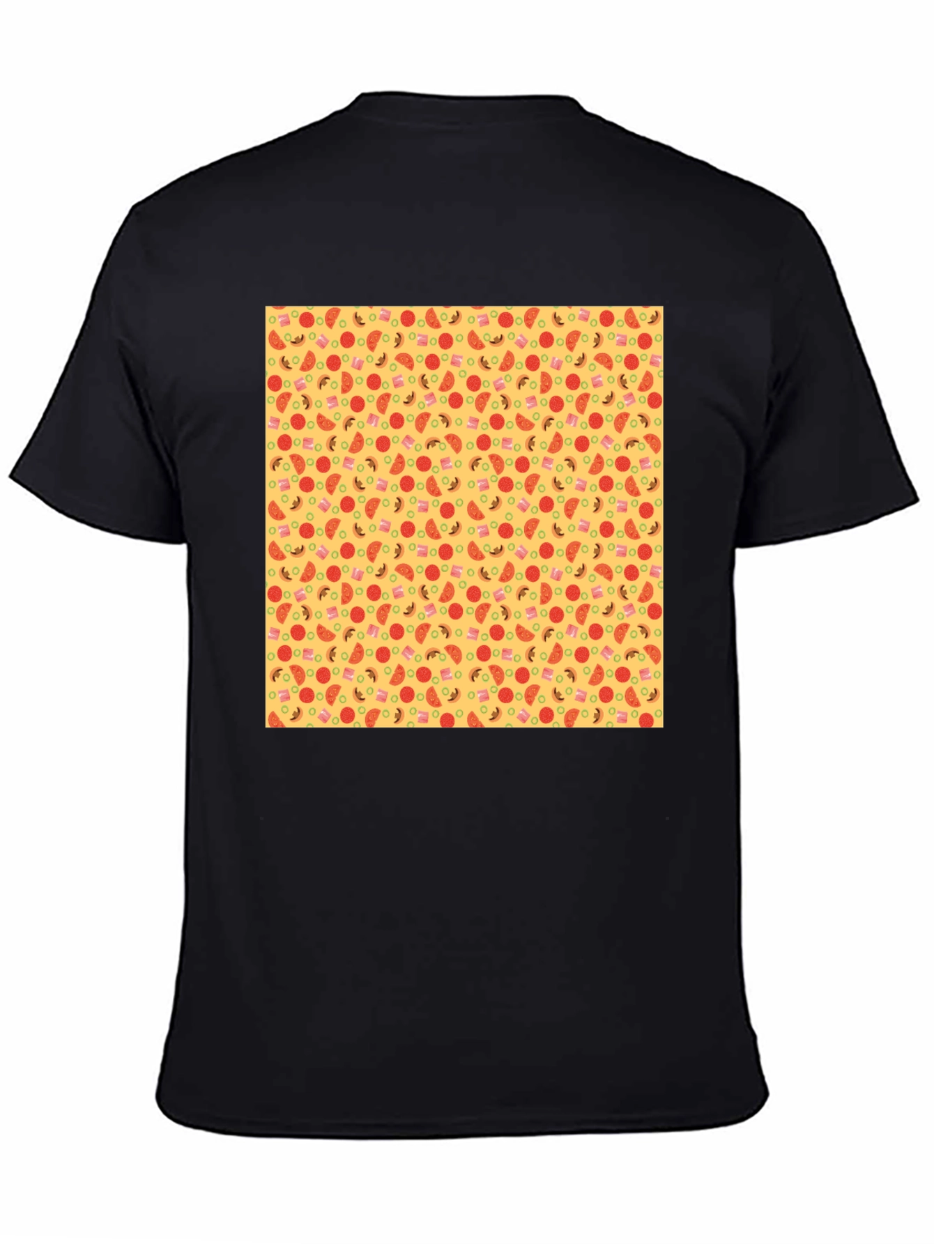Novelty Pizza Print Black T-Shirt