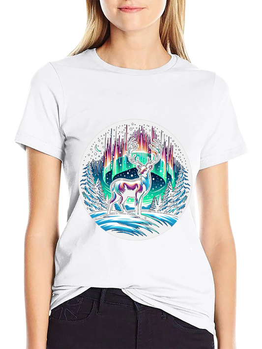 Northern Lights Reindeer Graphic Tee - Unique Winter Design