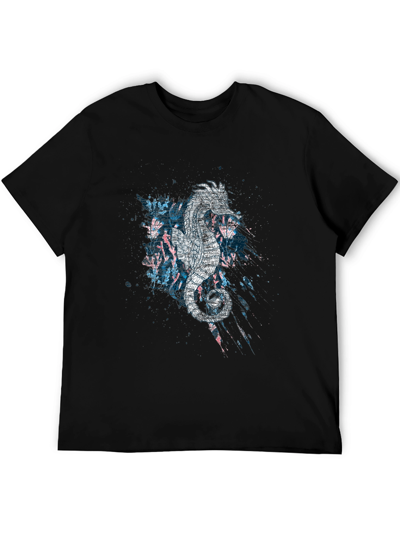 Abstract Seahorse Graphic Print Black T-Shirt