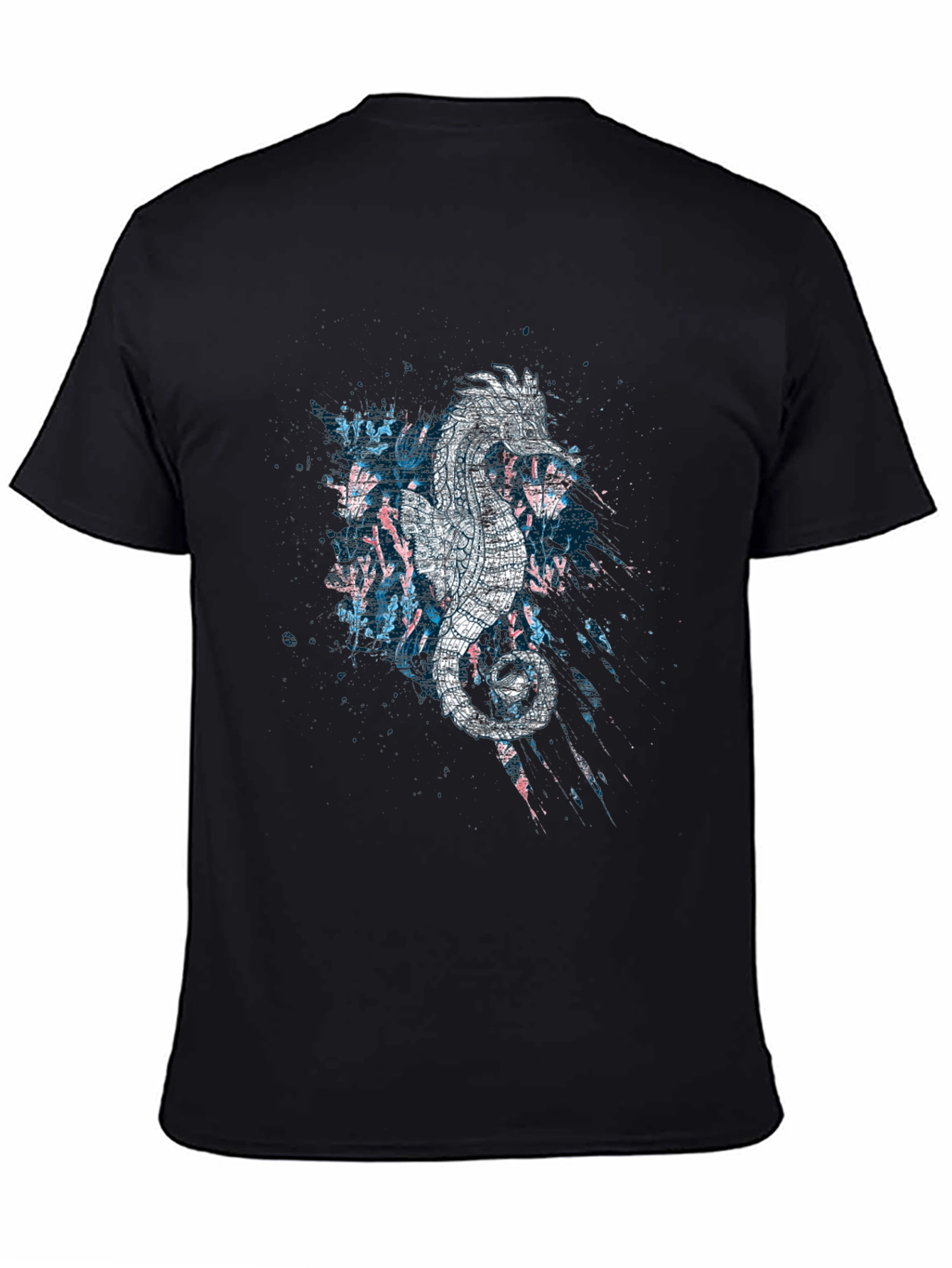 Abstract Seahorse Graphic Print Black T-Shirt