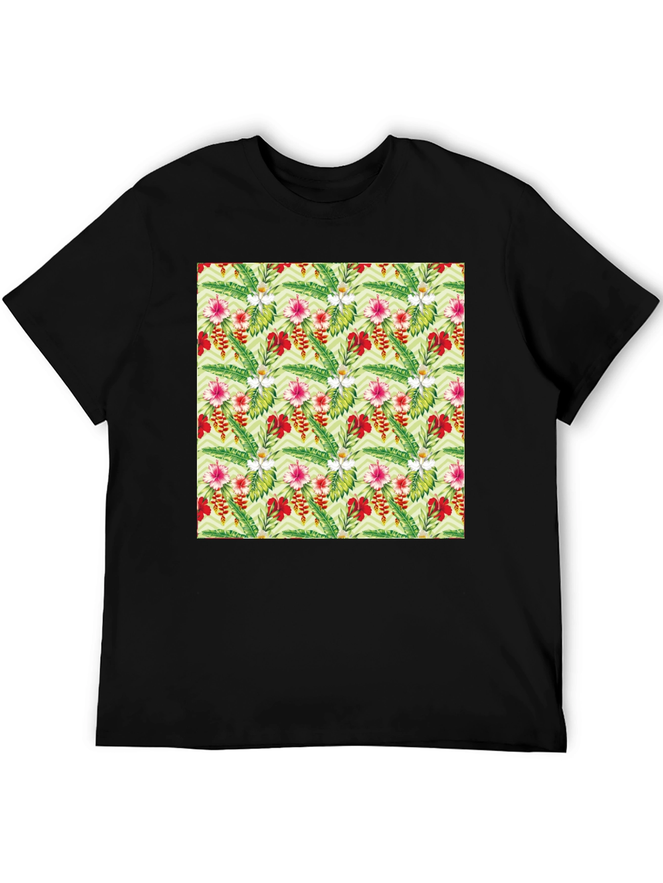 Tropical Floral Print Black T-Shirt