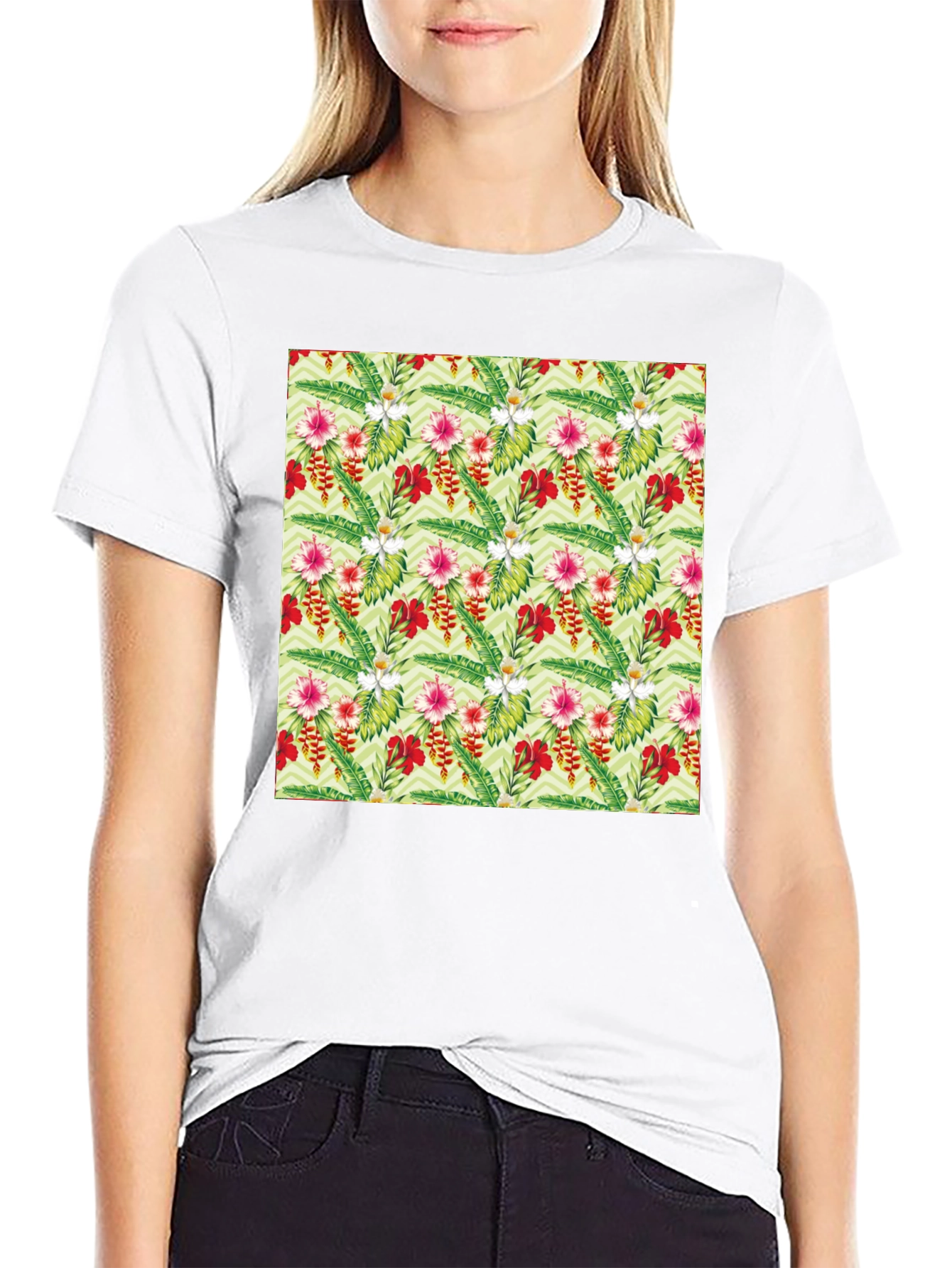 Tropical Floral Print Black T-Shirt