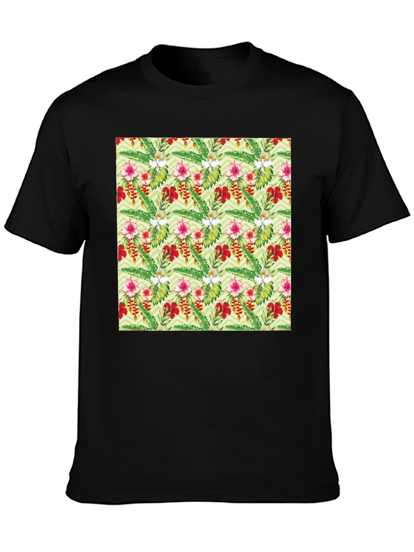 Tropical Floral Print Black T-Shirt