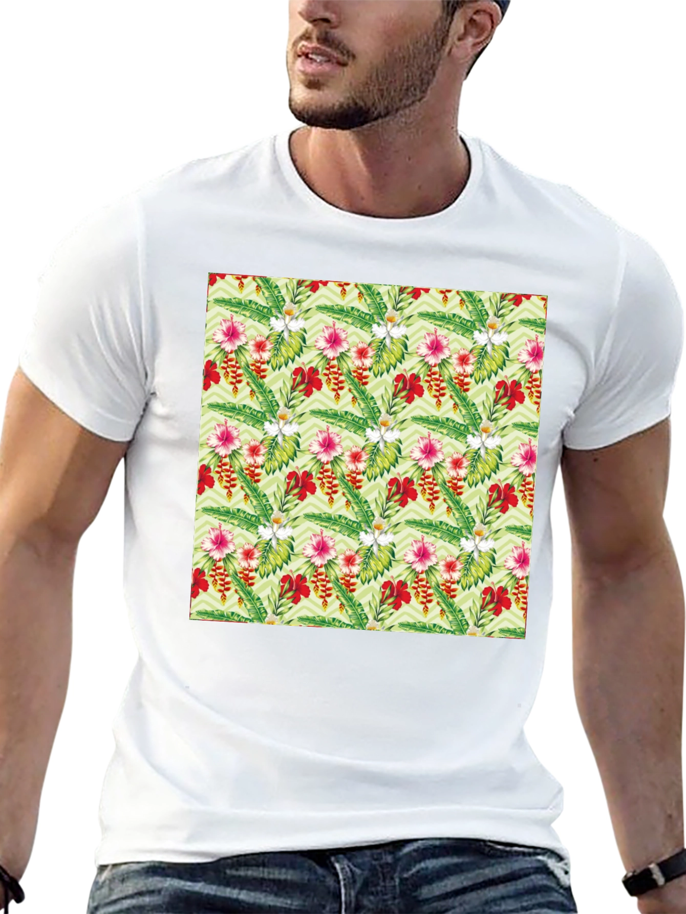 Tropical Floral Print Black T-Shirt