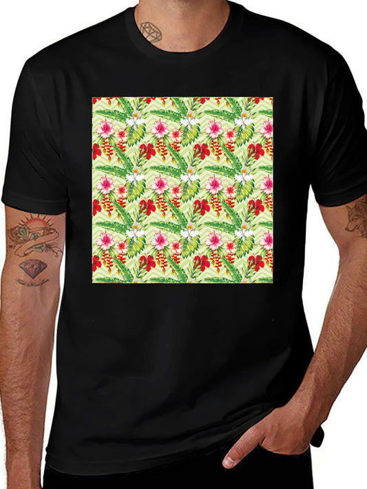 Tropical Floral Print Black T-Shirt