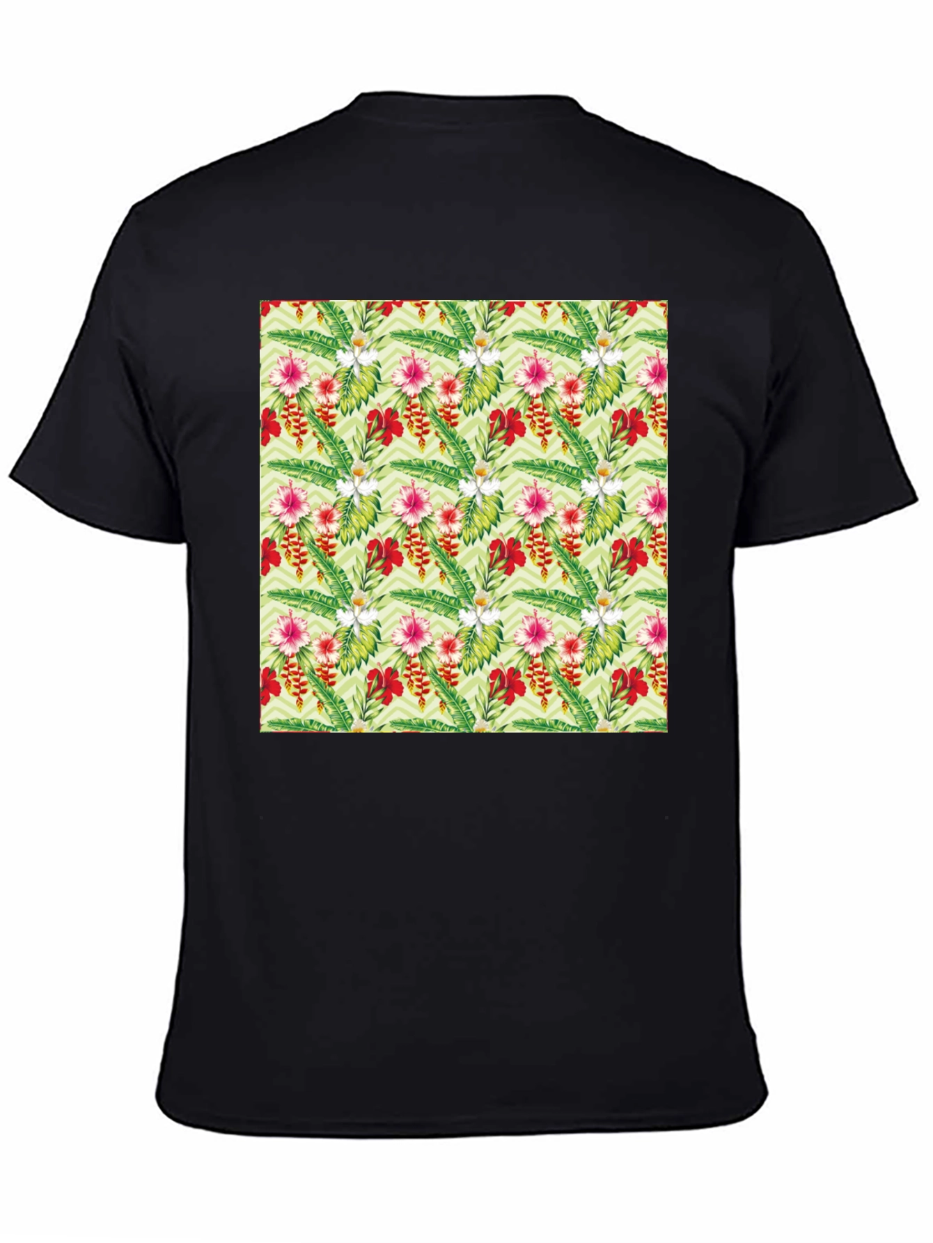 Tropical Floral Print Black T-Shirt