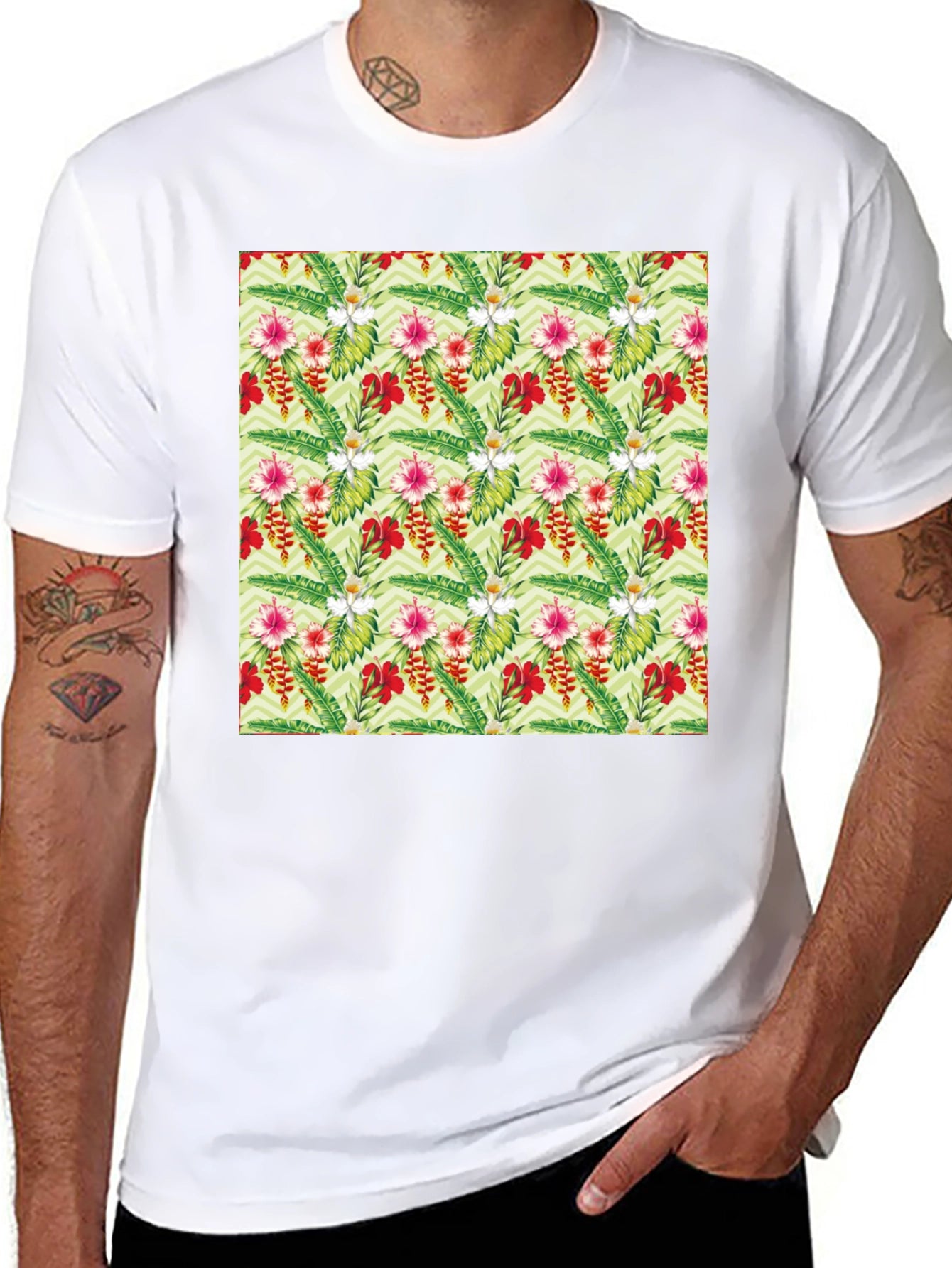 Tropical Floral Print Black T-Shirt