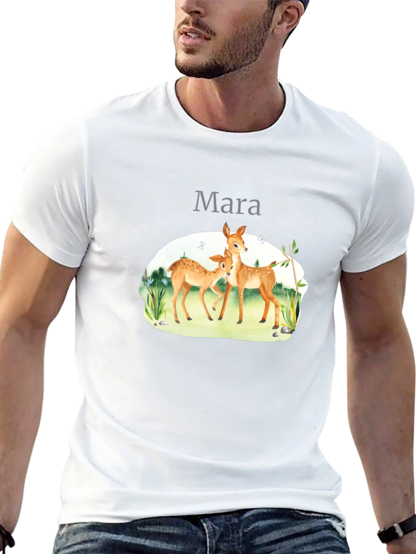 Mara Deer Graphic Tee - Black Cotton Comfort