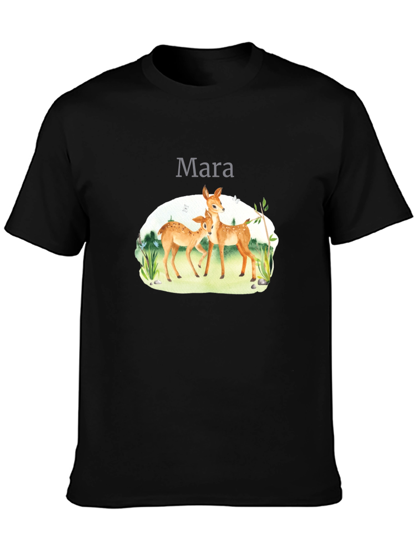 Mara Deer Graphic Tee - Black Cotton Comfort