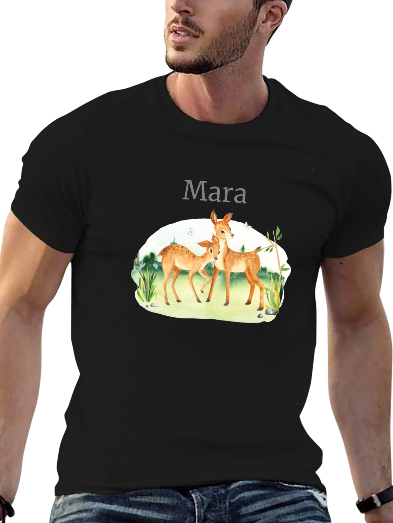 Mara Deer Graphic Tee - Black Cotton Comfort