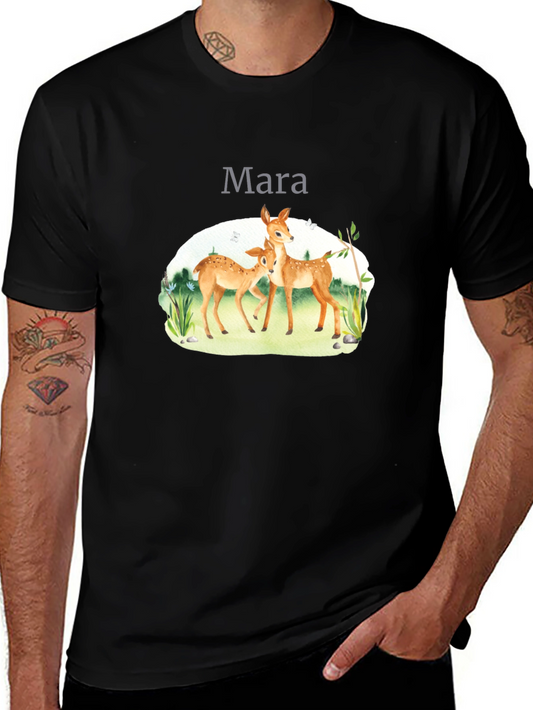 Mara Deer Graphic Tee - Black Cotton Comfort