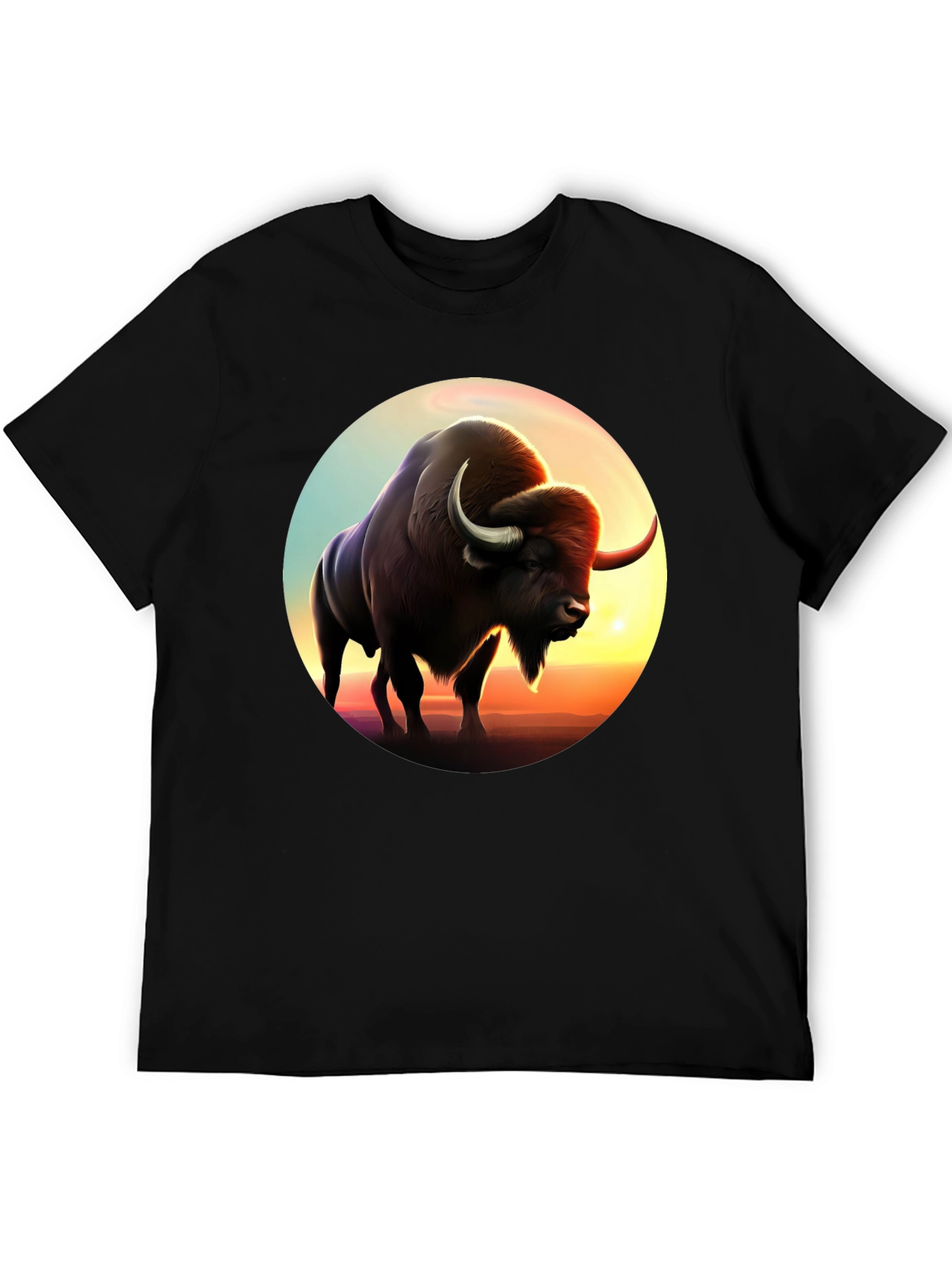 Bison Sunset Graphic Tee - Black Cotton