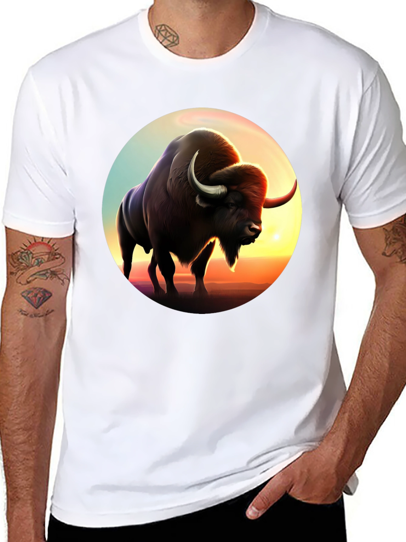 Bison Sunset Graphic Tee - Black Cotton