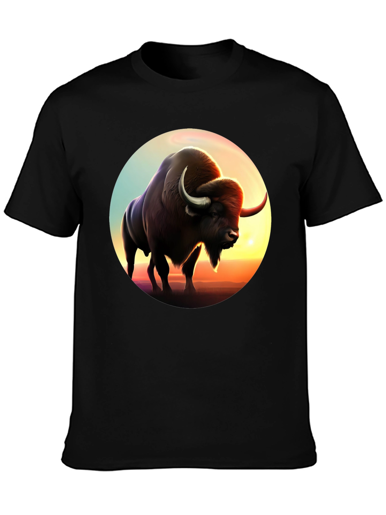 Bison Sunset Graphic Tee - Black Cotton