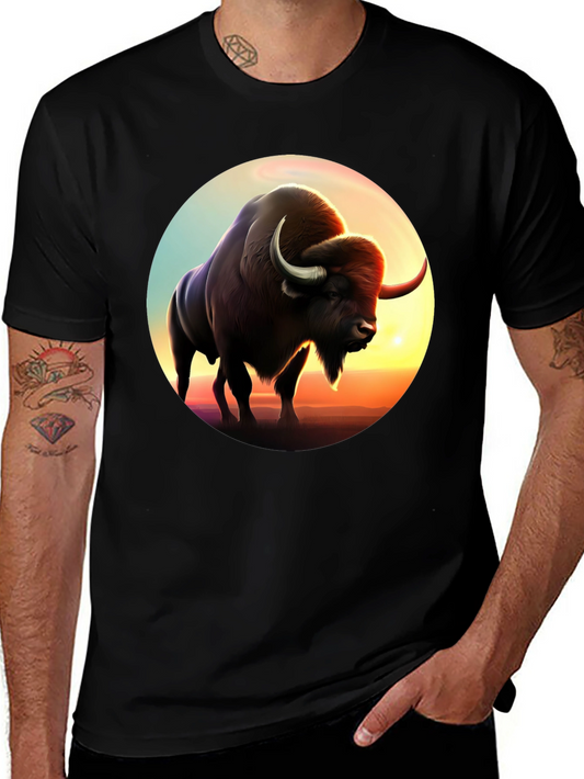 Bison Sunset Graphic Tee - Black Cotton