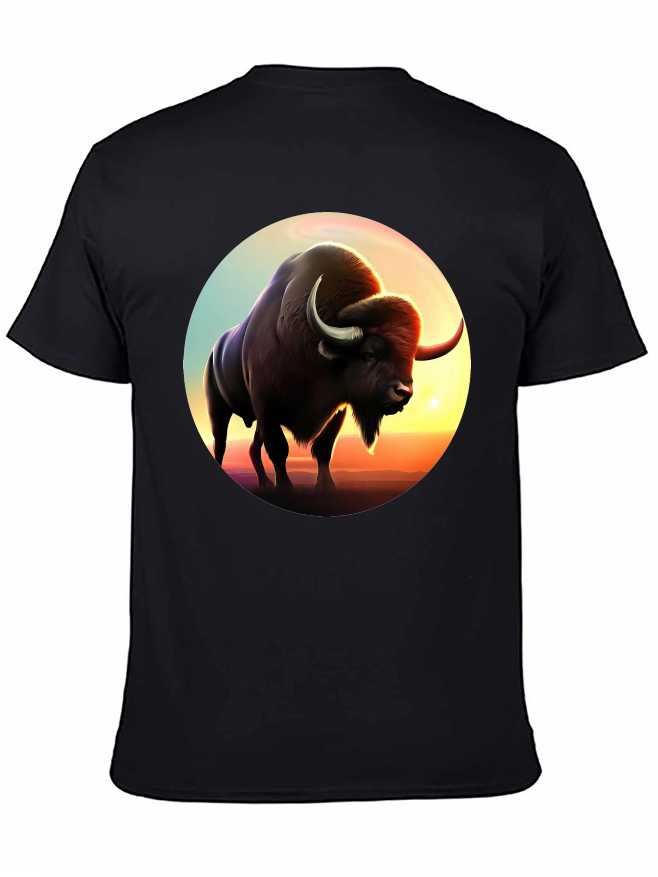Bison Sunset Graphic Tee - Black Cotton
