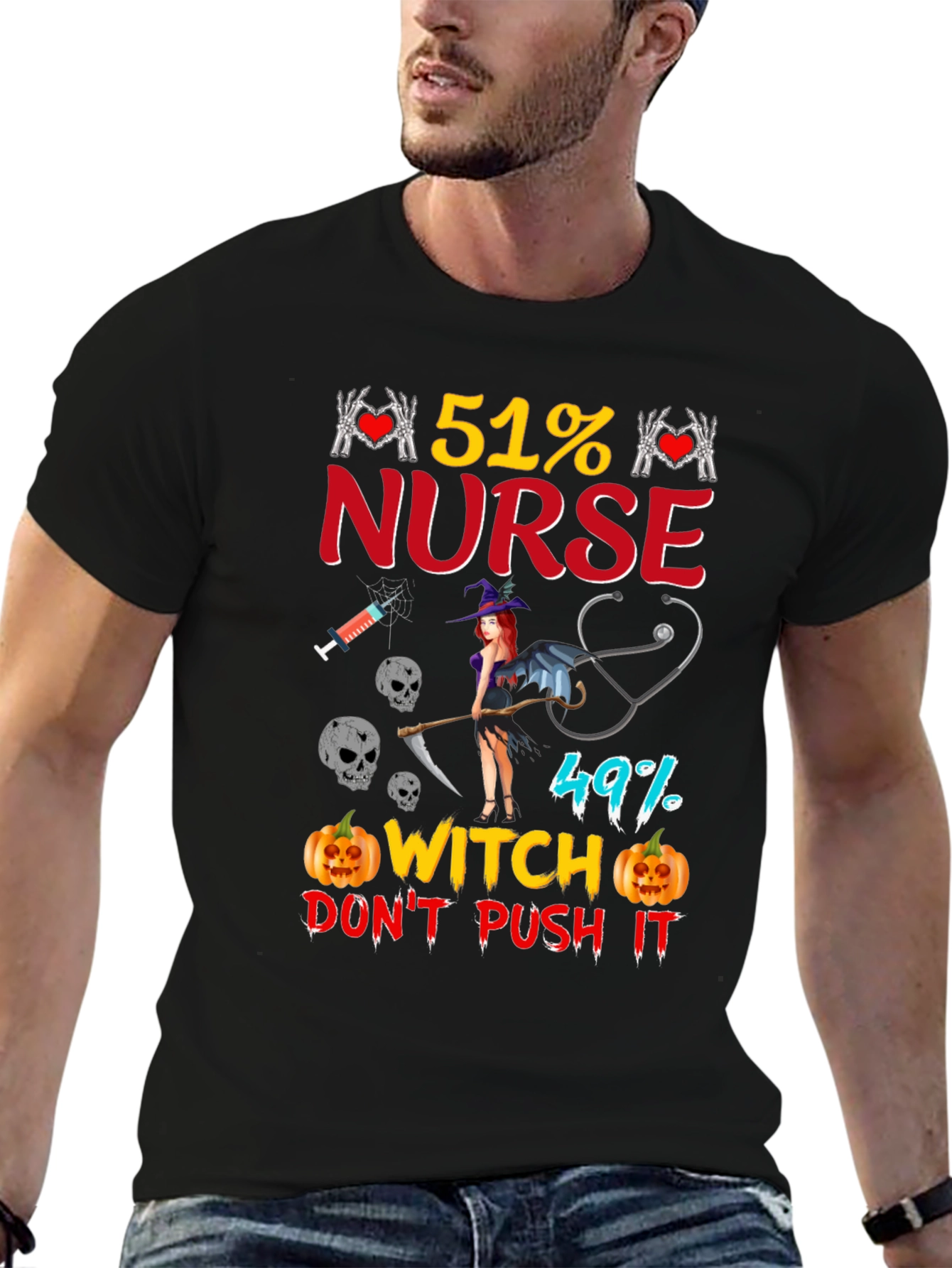 51% Nurse 49% Witch Halloween Graphic Tee