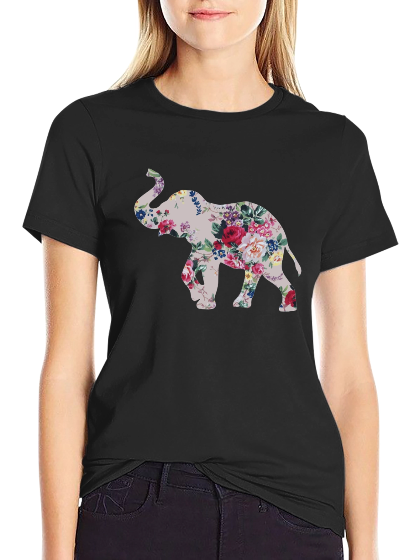 Floral Elephant Graphic T-Shirt