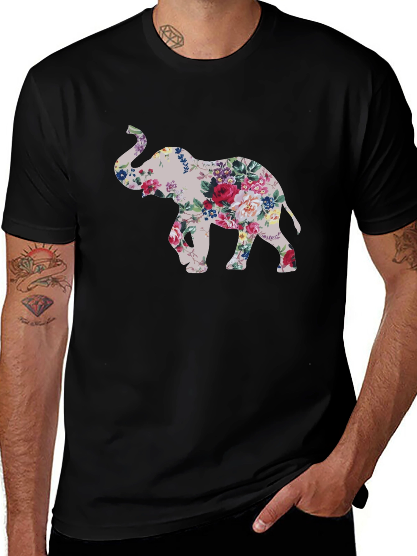 Floral Elephant Graphic T-Shirt
