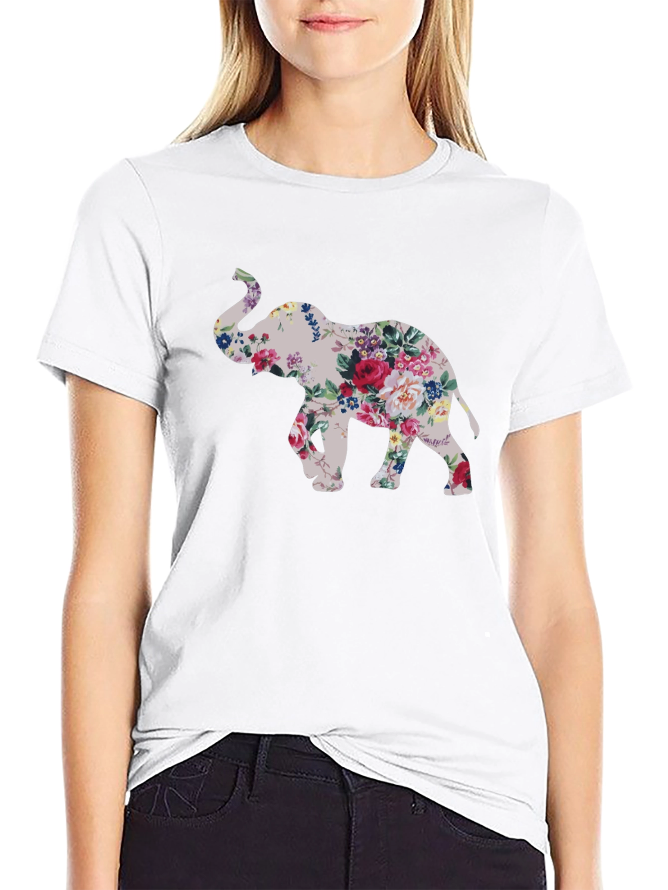 Floral Elephant Graphic T-Shirt