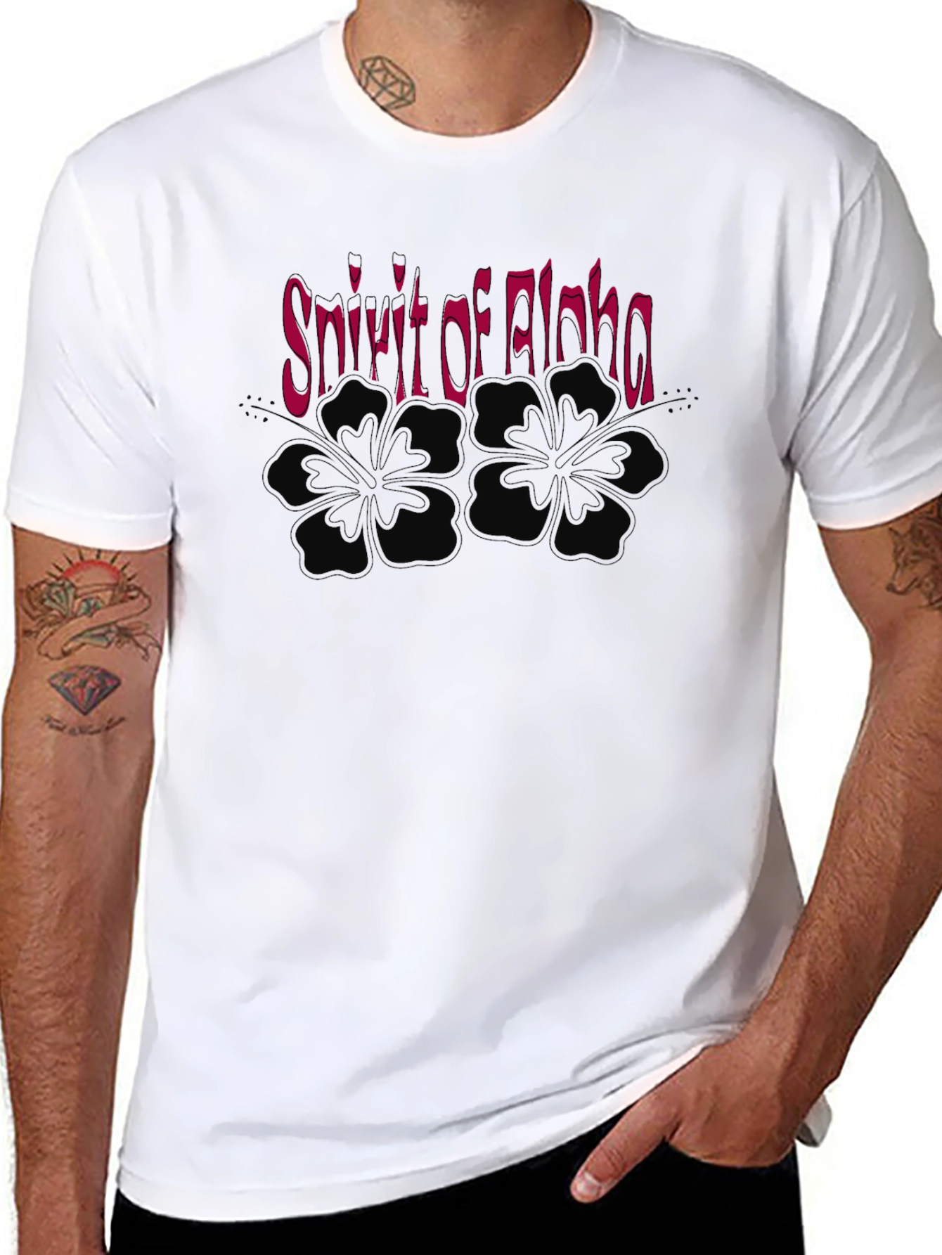 Spirit of Aloha Black T-Shirt with Hibiscus