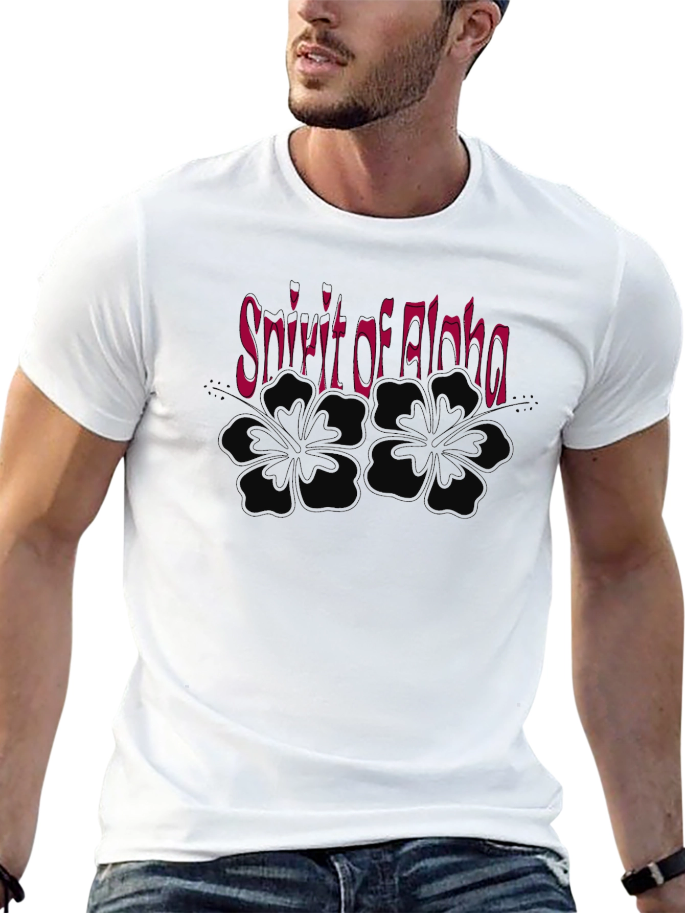 Spirit of Aloha Black T-Shirt with Hibiscus