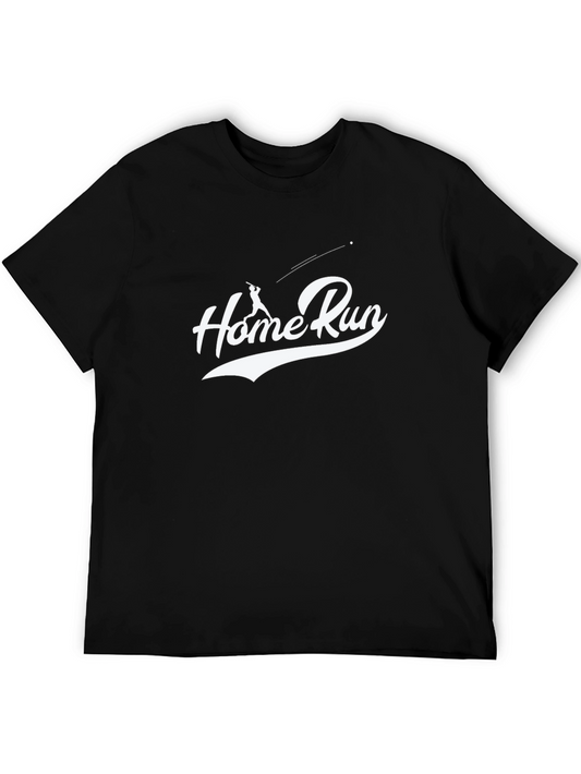 Home Run Baseball Graphic Tee - Black Cotton Casual Shirt