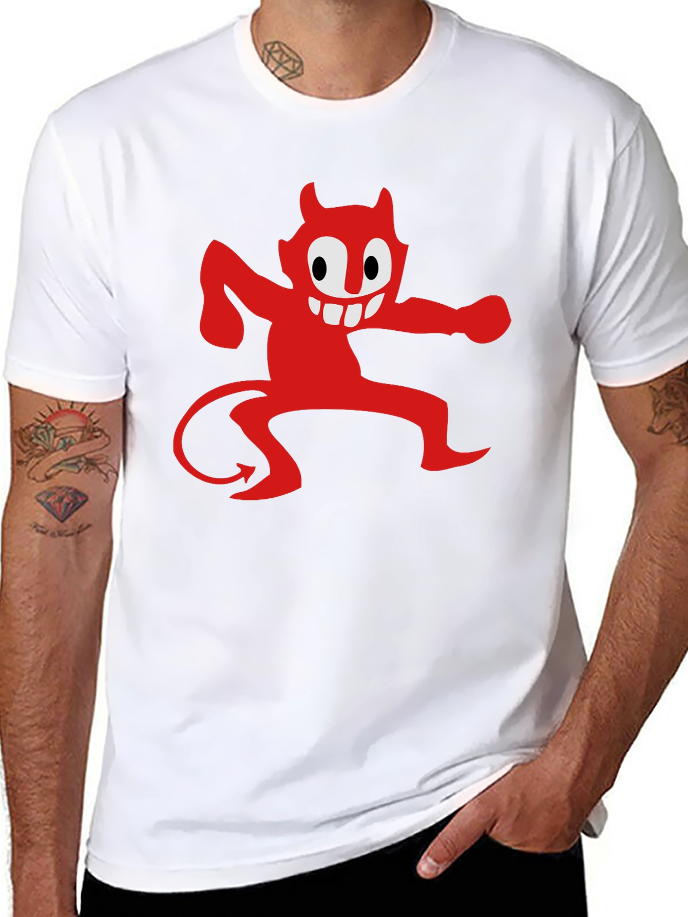 Cartoon Devil Graphic Tee - Mens Black T-Shirt