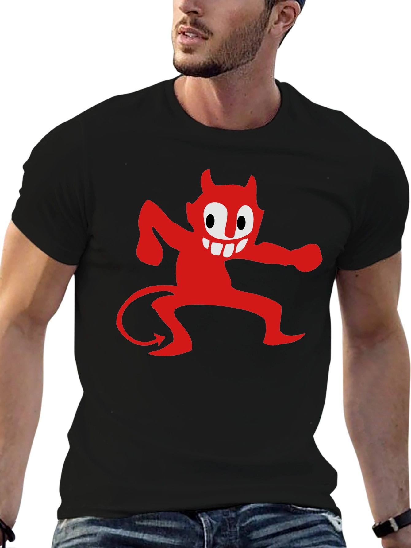 Cartoon Devil Graphic Tee - Mens Black T-Shirt