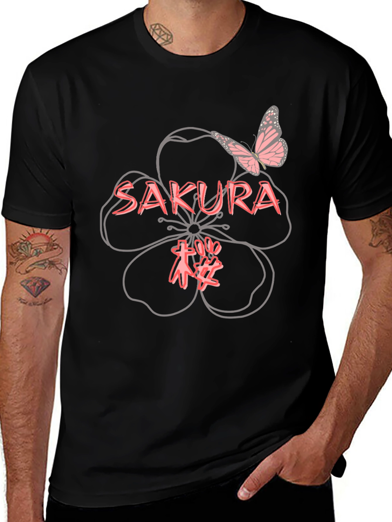 Sakura Blossom T-Shirt - Butterfly Design