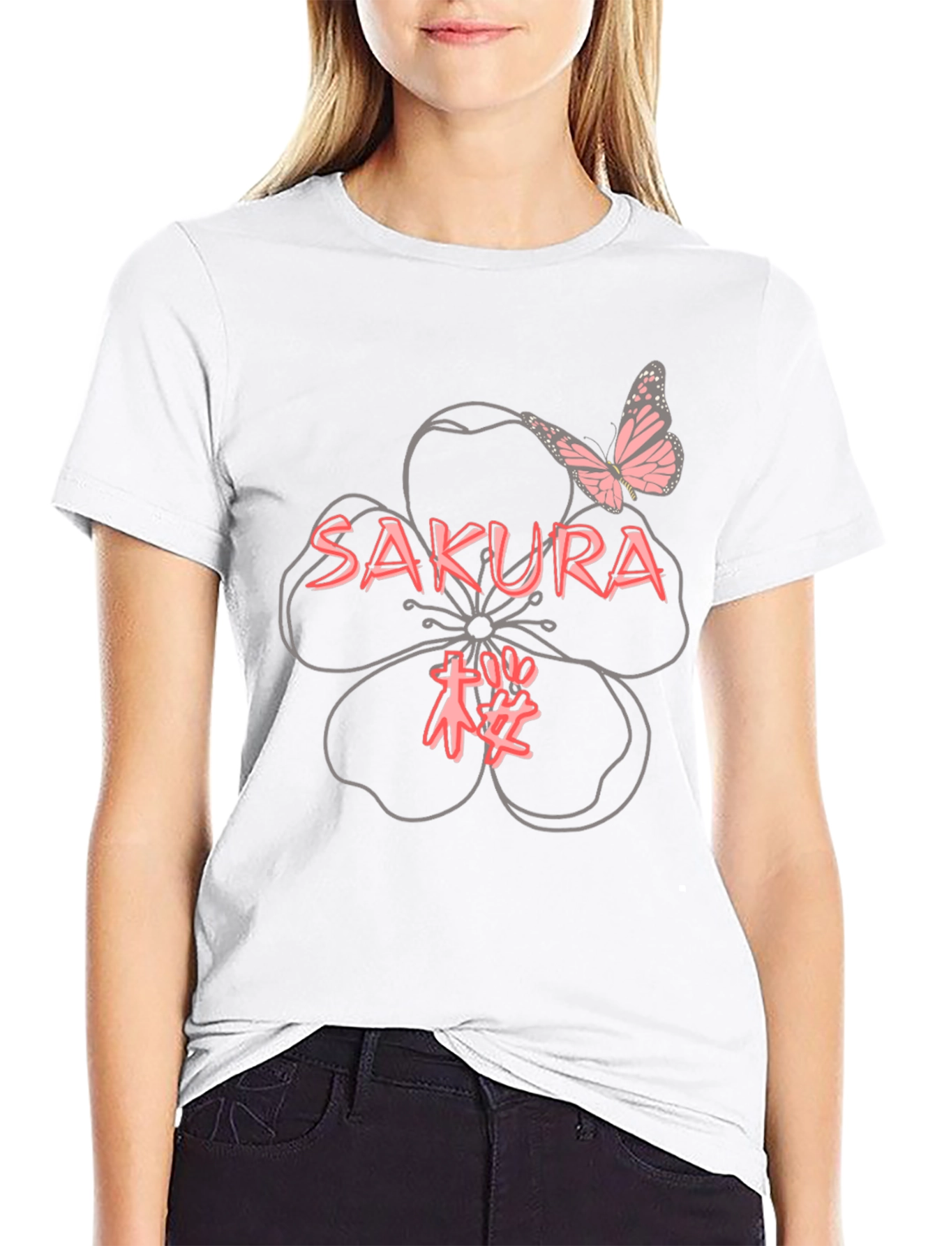 Sakura Blossom T-Shirt - Butterfly Design