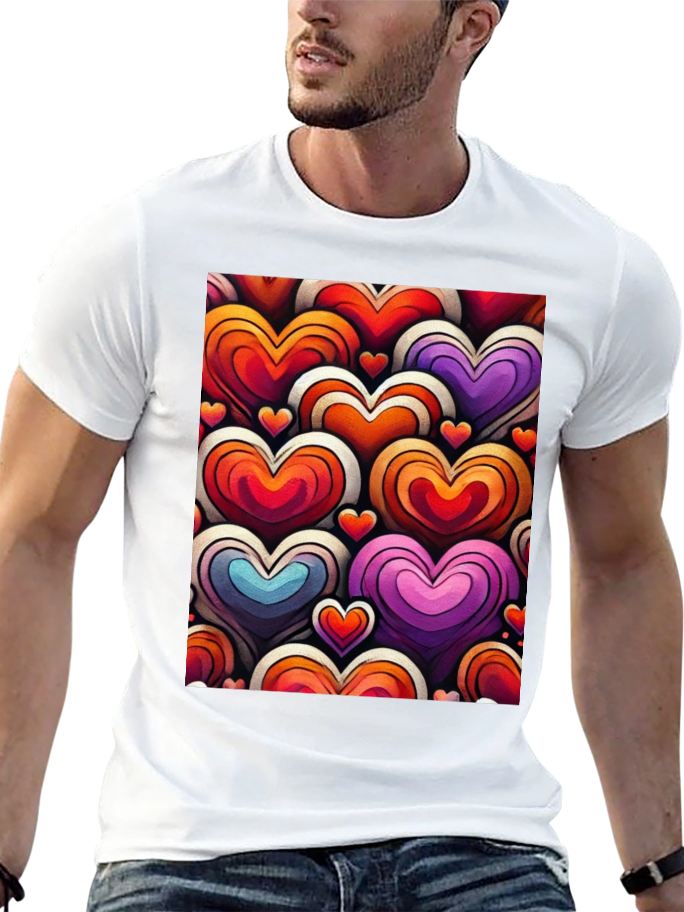 Heart Pattern Graphic Tee - Stylish and Unique
