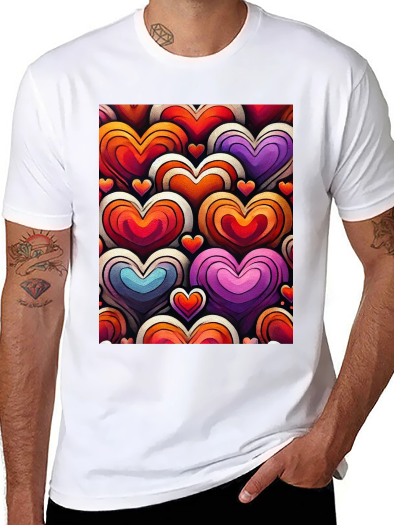 Heart Pattern Graphic Tee - Stylish and Unique