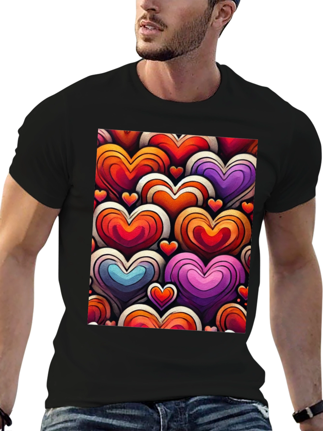 Heart Pattern Graphic Tee - Stylish and Unique