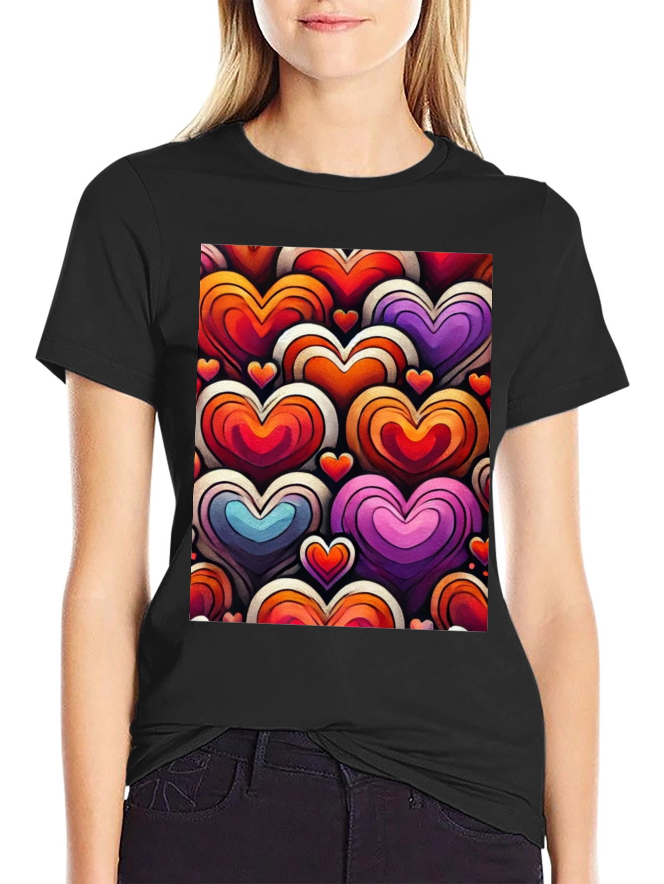 Heart Pattern Graphic Tee - Stylish and Unique