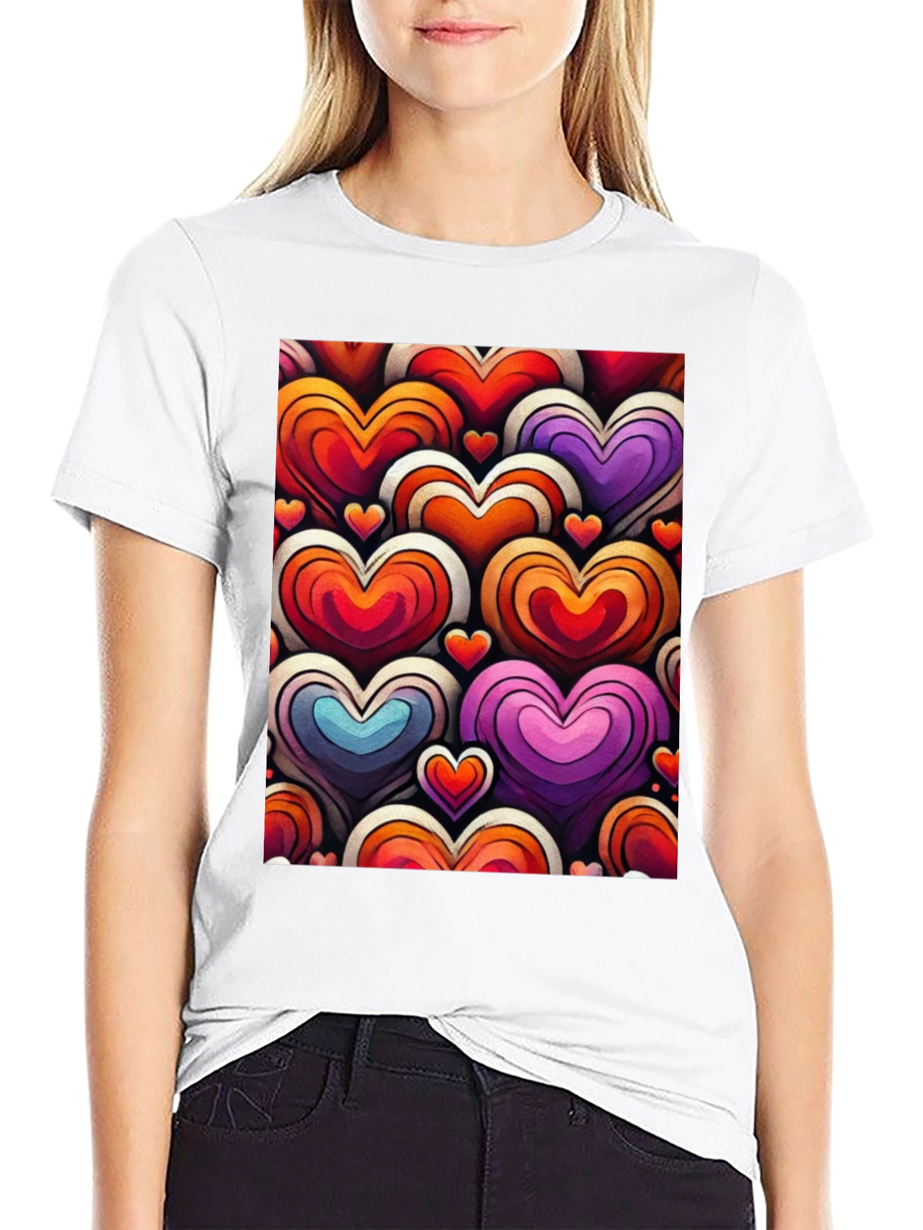 Heart Pattern Graphic Tee - Stylish and Unique
